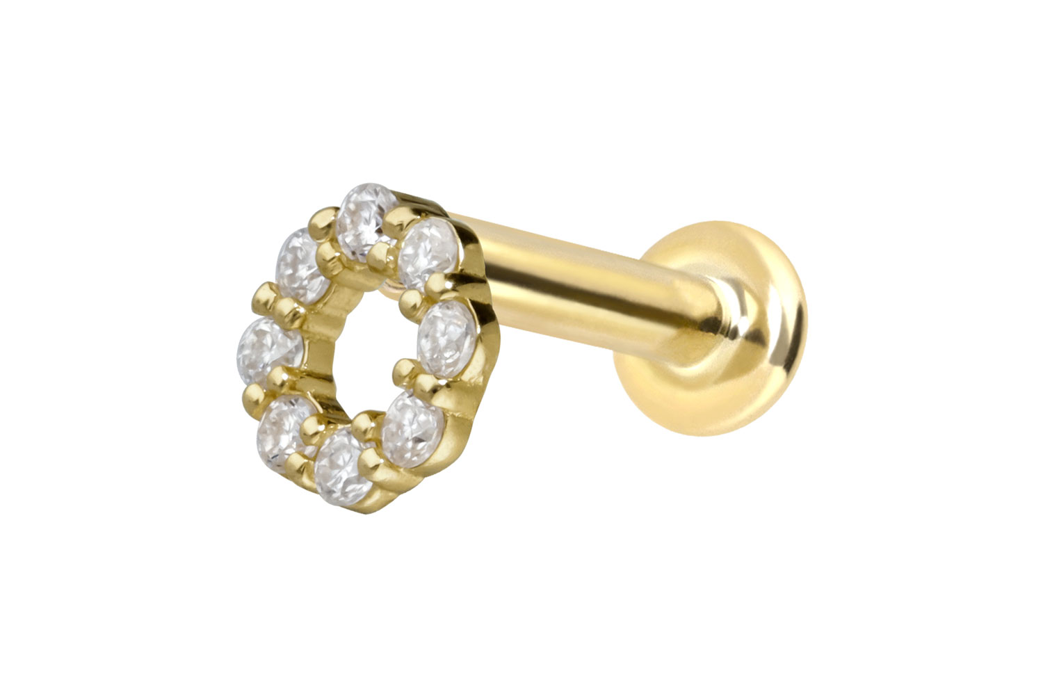 14 Karat Gold Labret Piercing mit Innengewinde MOISSANIT-KREIS